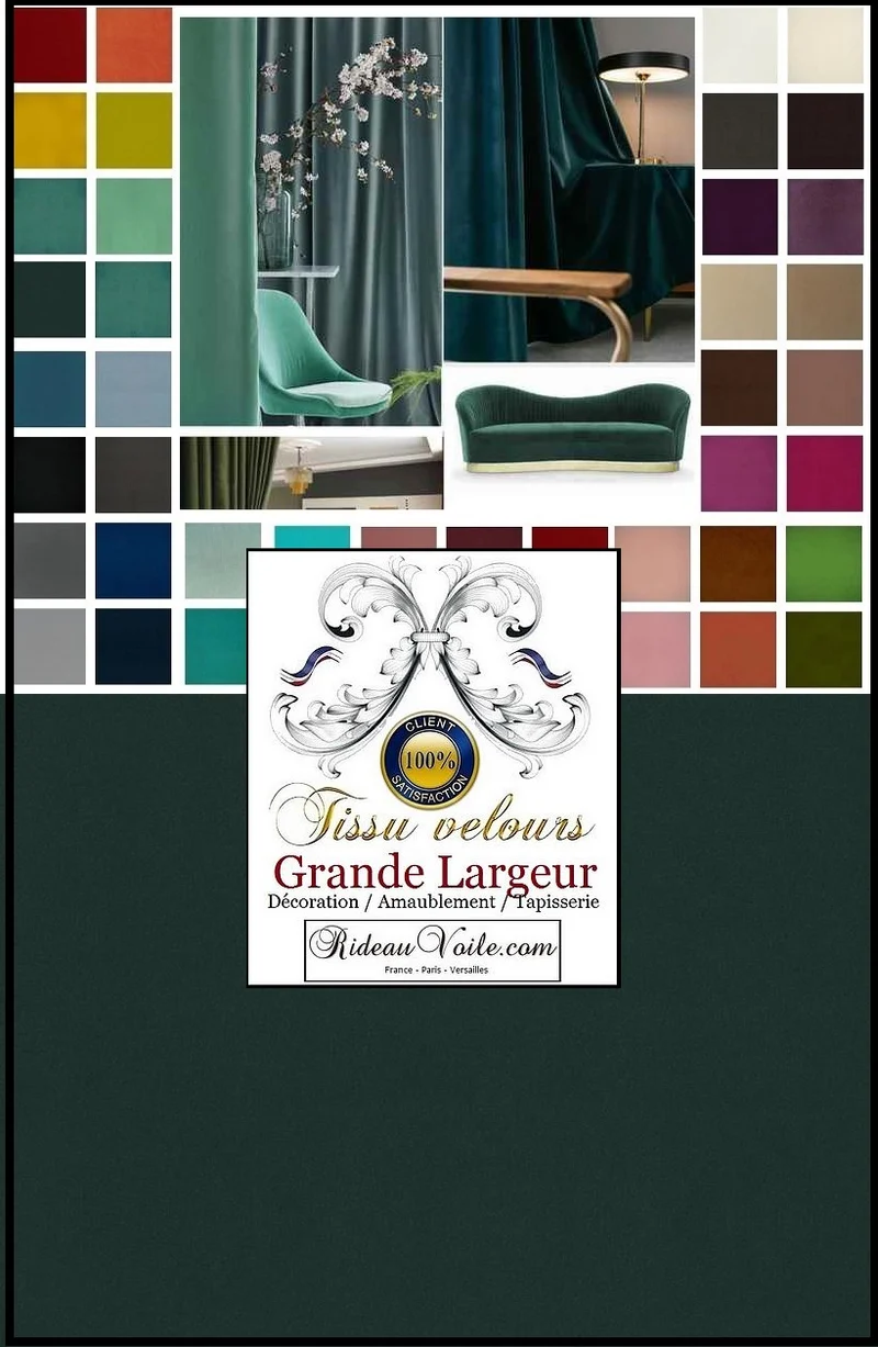 Tissu d'éditeur ameublement velours vert grande largeur au mètre rideaux canapé