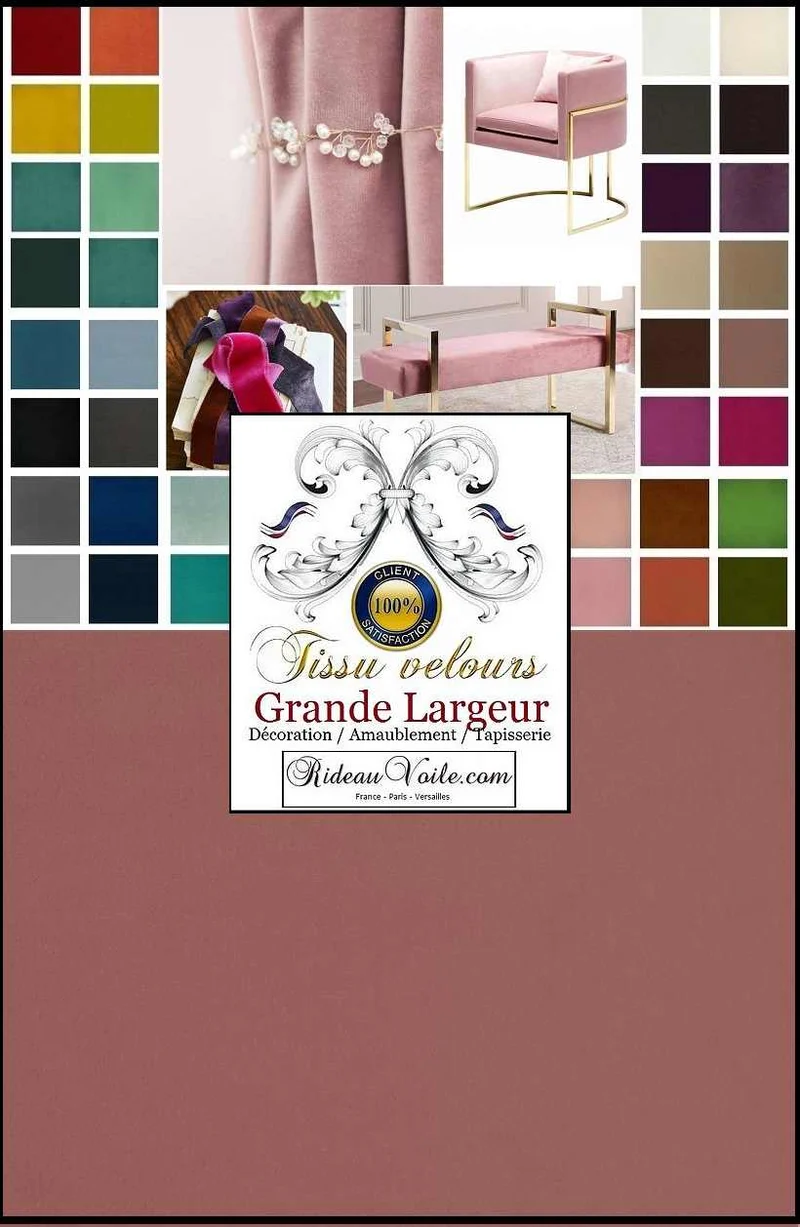 Velours Rose tissu grande largeur au mètre rideaux déco canapé fauteuil Paris