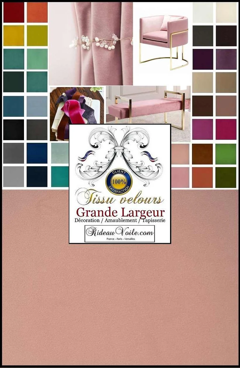 Velours Rose ameublement tissu grande largeur mètre rideau canapé fauteuil Paris