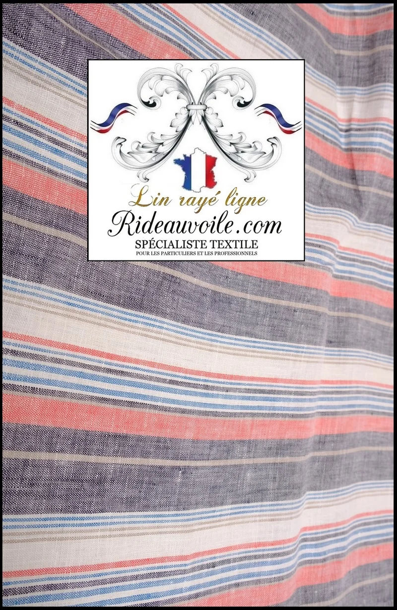Tissu rayé au mètre Lin rayures ligne ameublement rideau bleu gris blanc noir