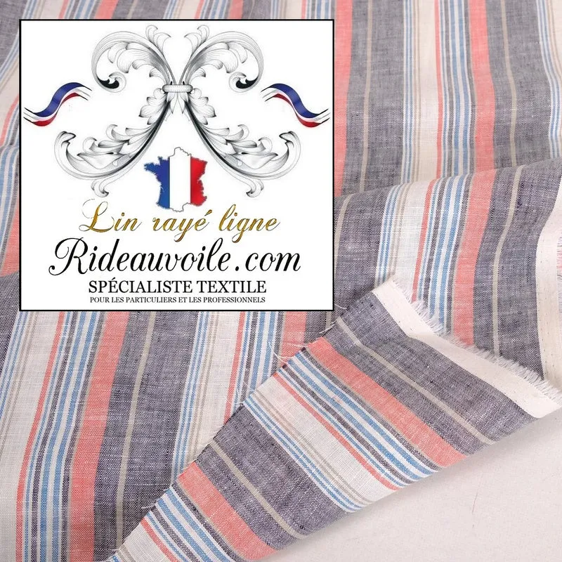 Tissu rayé au mètre Lin rayures ligne ameublement rideau bleu gris blanc noir