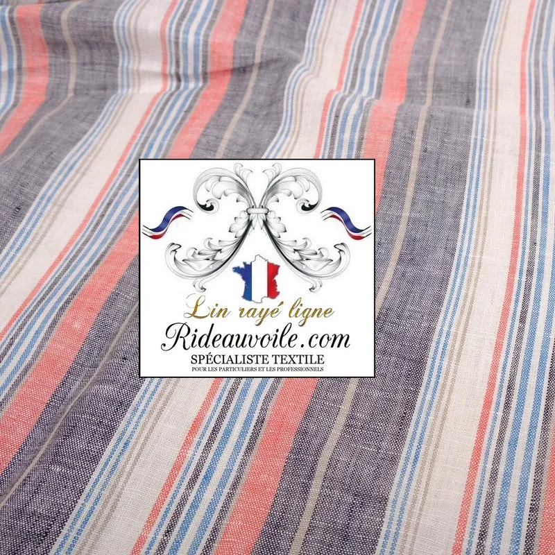 Tissu rayé au mètre Lin rayures ligne ameublement rideau bleu gris blanc noir