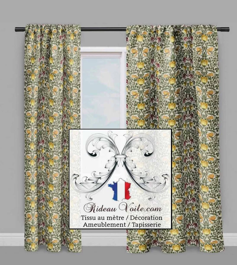Tissu ameublement floral Or haute gamme 100% coton mètre rideau confection