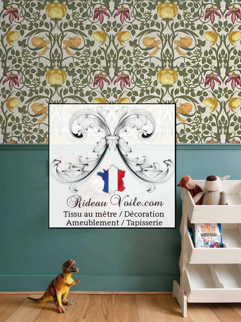 Tissu ameublement floral Or haute gamme 100% coton mètre rideau confection