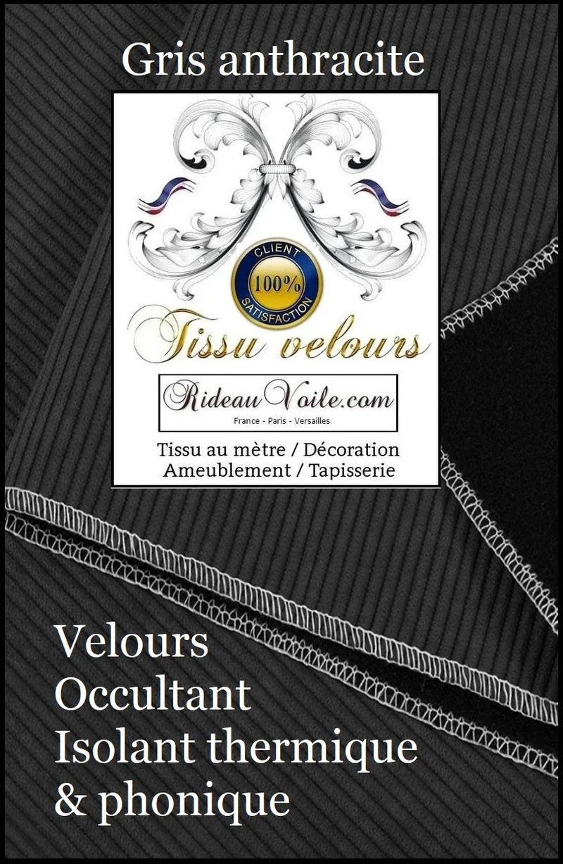 Velours gris anthracite isolation rideau Tissu Occultant thermique Acoustique mètre