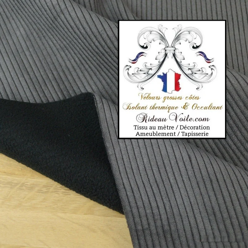 Velours gris anthracite isolation rideau Tissu Occultant thermique Acoustique mètre