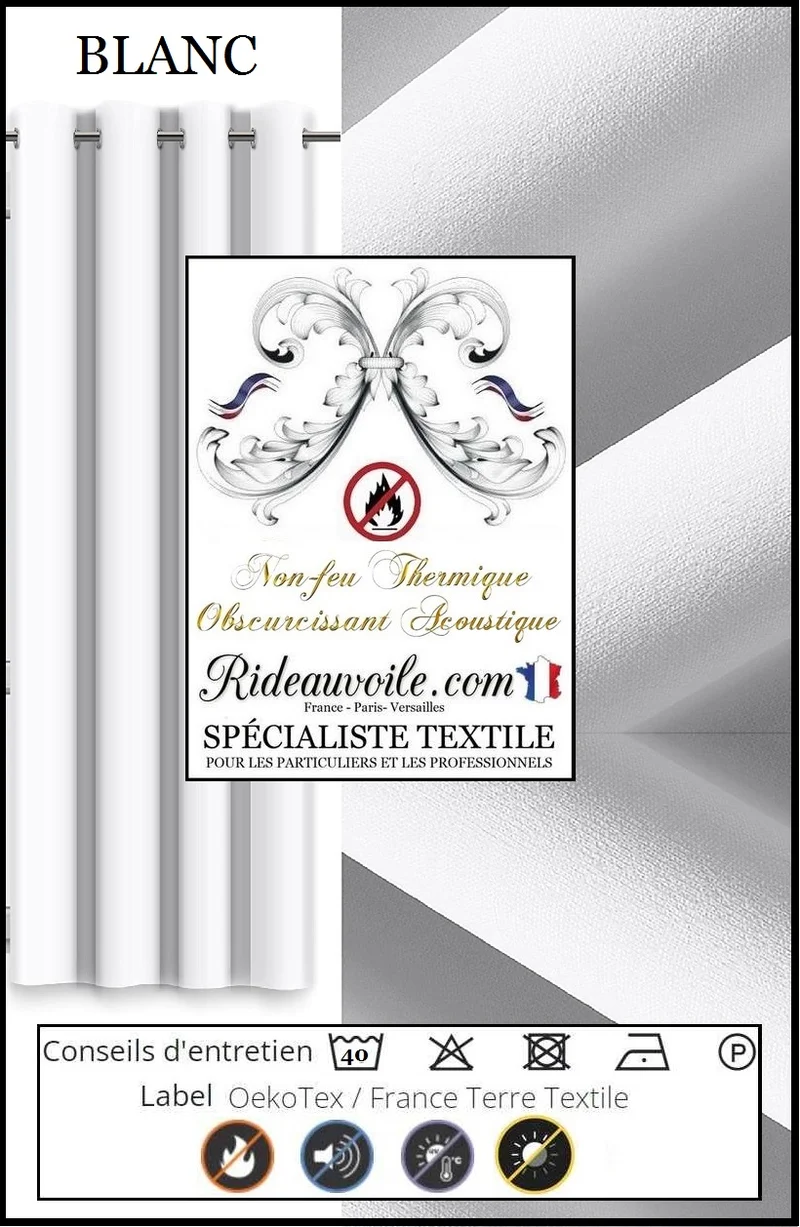 Tissu ameublement occultant ignifugé Blanc thermique phonique mètre 290cm