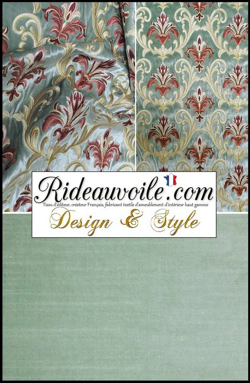 Jacquard tissu rideau éditeur fabricant ameublement velours bleu vert brodé mètre