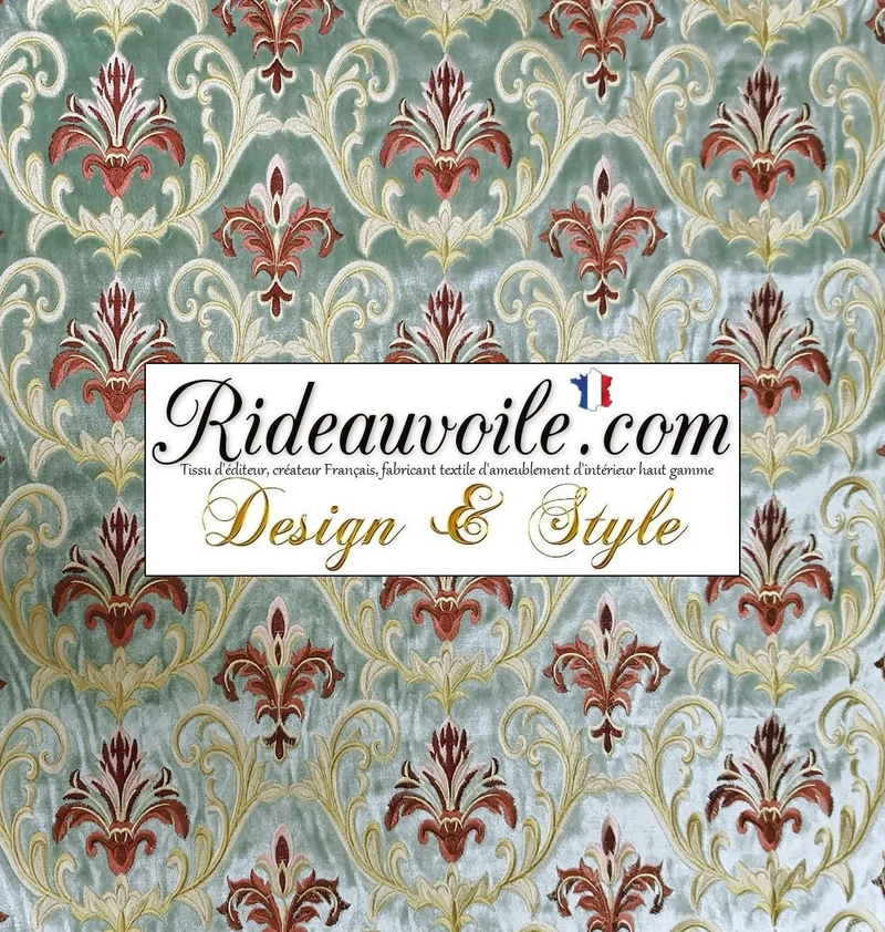 Jacquard tissu rideau éditeur fabricant ameublement velours bleu vert brodé mètre