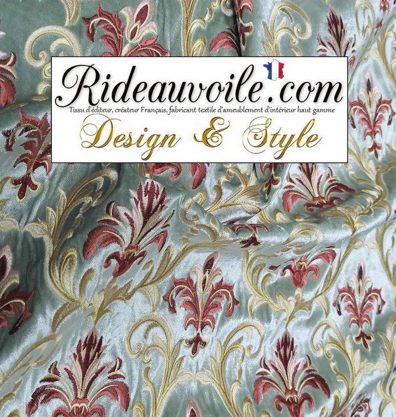 Jacquard tissu rideau éditeur fabricant ameublement velours bleu vert brodé mètre