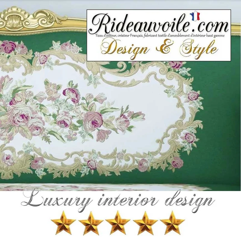 Éditeur Jacquard tissu tapissier Velours brodé VERT baroque fleurs Roses motif floral