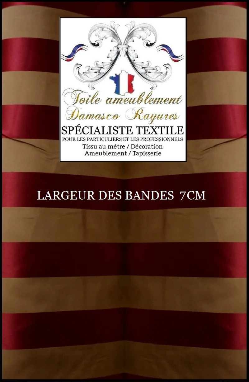 Tissu Damasco rideau rayures rouge jacquard mètre architecte décoratrice intérieur