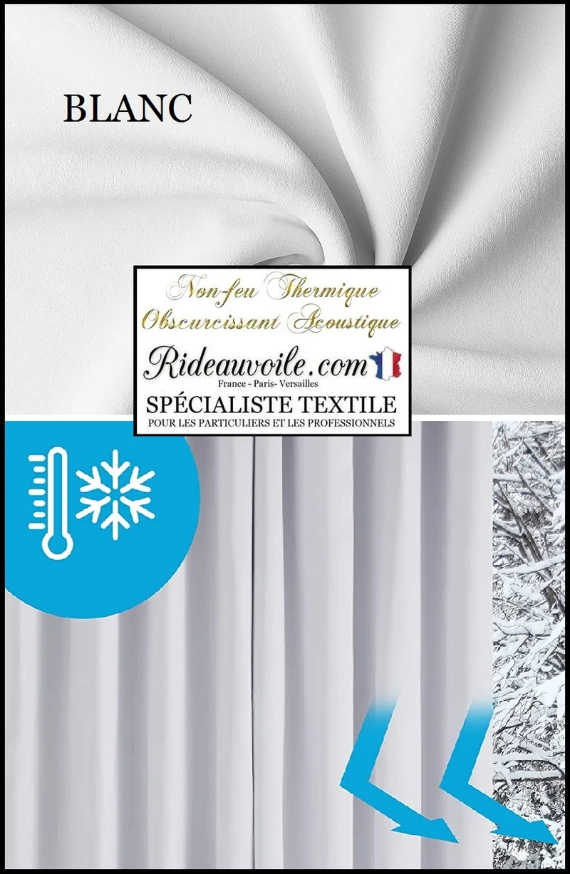 Tissu blanc 150cm isolation Occultant ignifugé thermique Acoustique