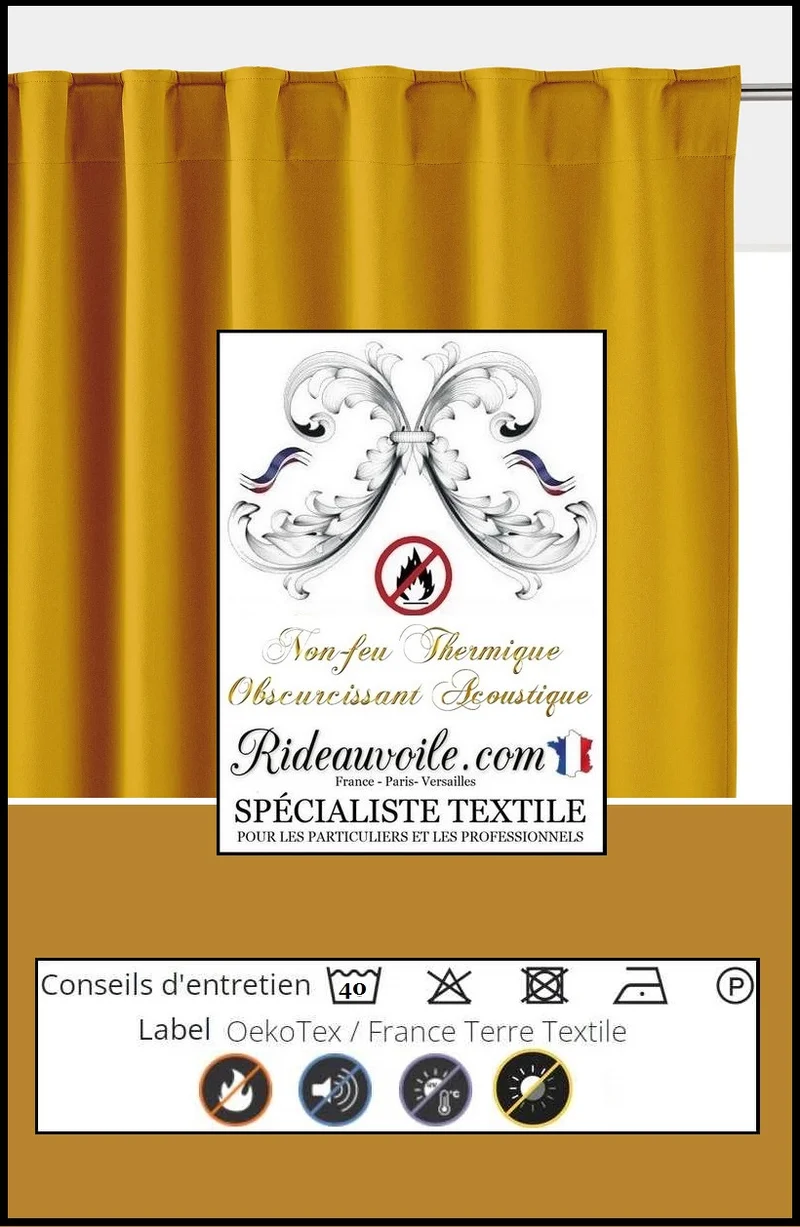 Tissu ameublement occultant ignifugé Moutarde thermique phonique mètre 290cm