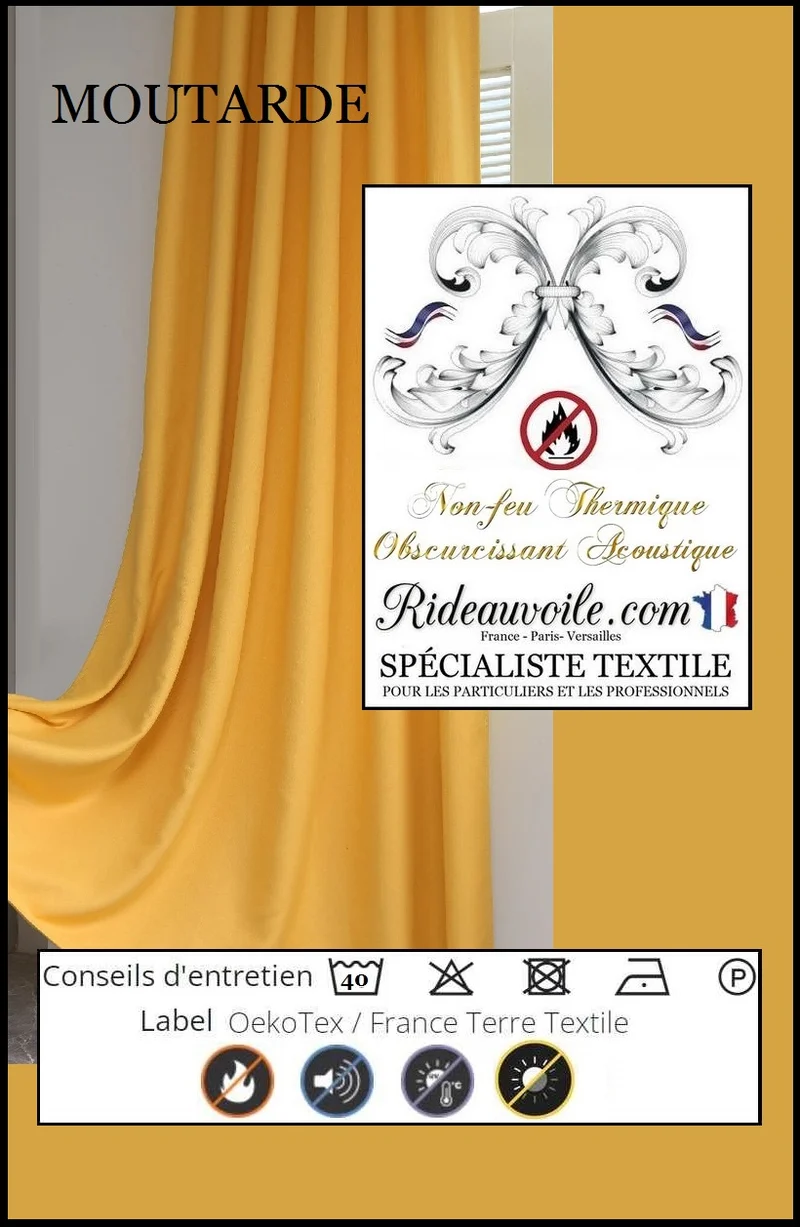 Occultant ignifugé thermique phonique tissu ameublement moutarde150cm
