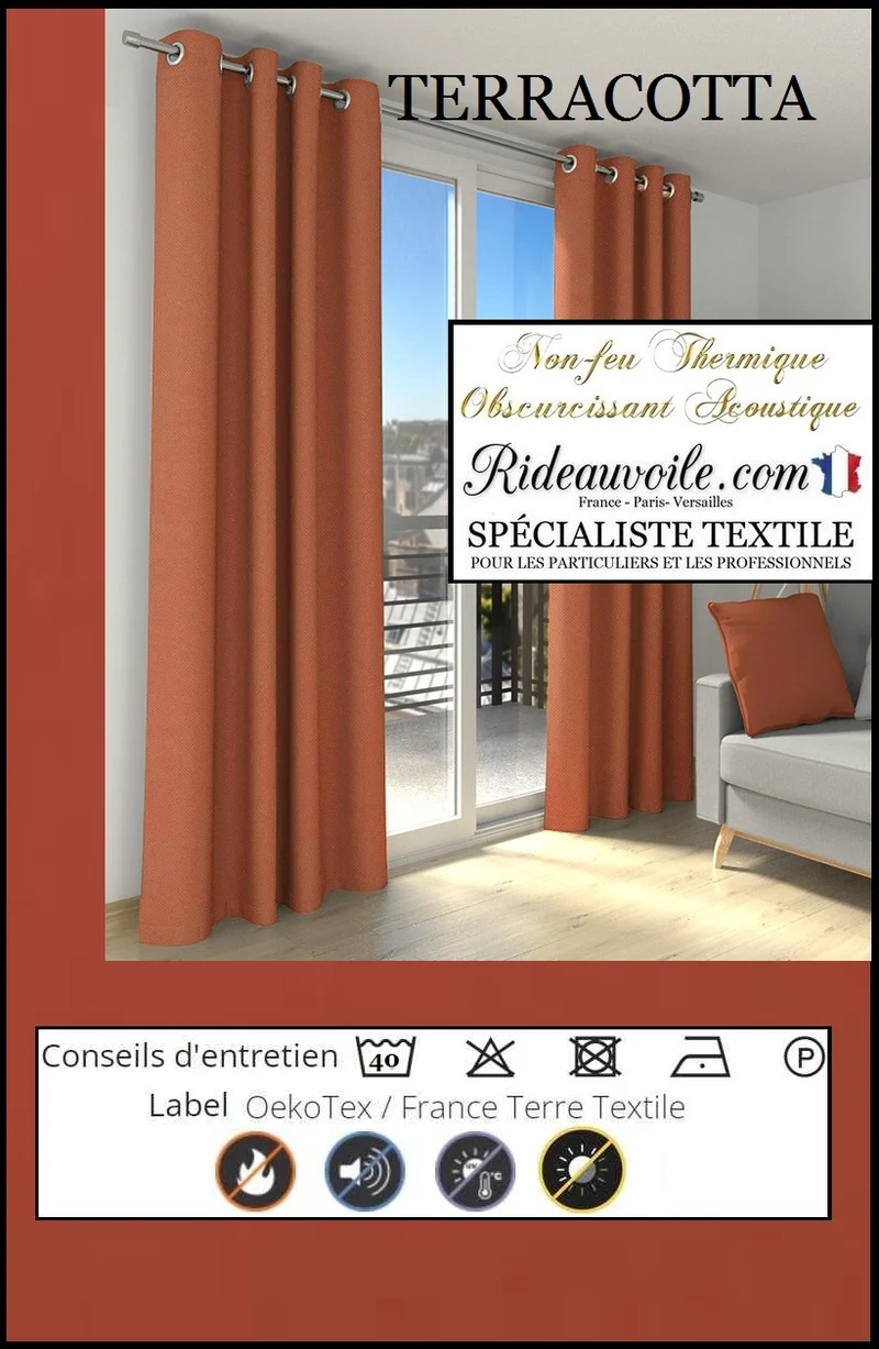Isolant Occultant ignifugé thermique phonique tissu150cm terracotta orange