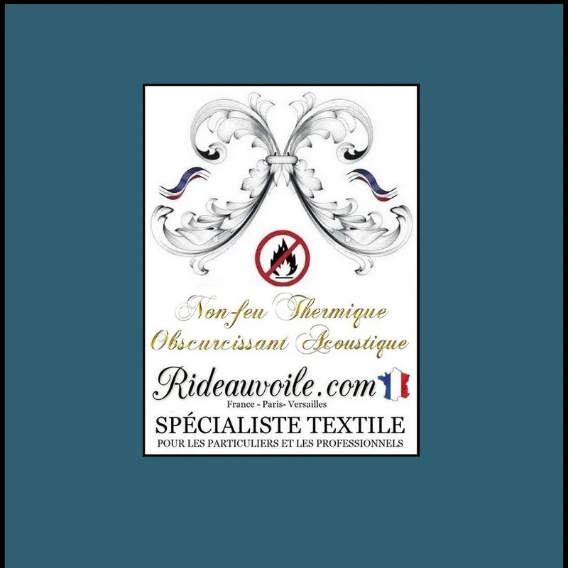 Tissu ameublement bleu vert ignifugé isolant thermique phonique rideau mètre 290cm
