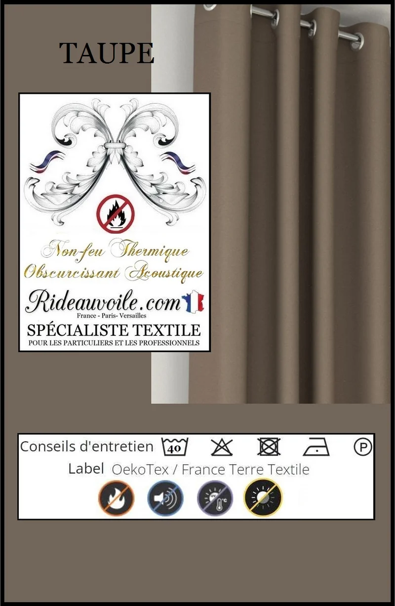 Tissu TAUPE ignifugé isolant thermique phonique acoustique mètre 290cm