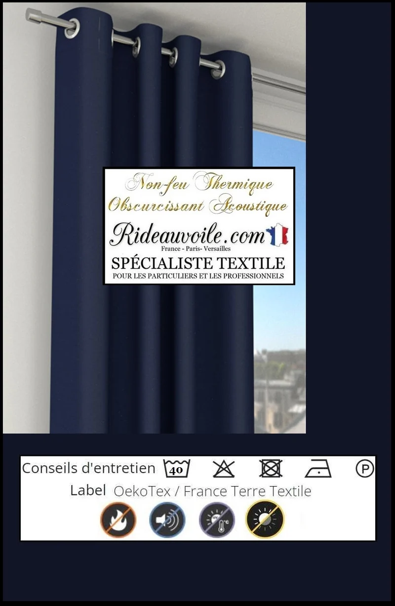 Occultant ignifugé bleu tissu isolant thermique phonique acoustique 150cm