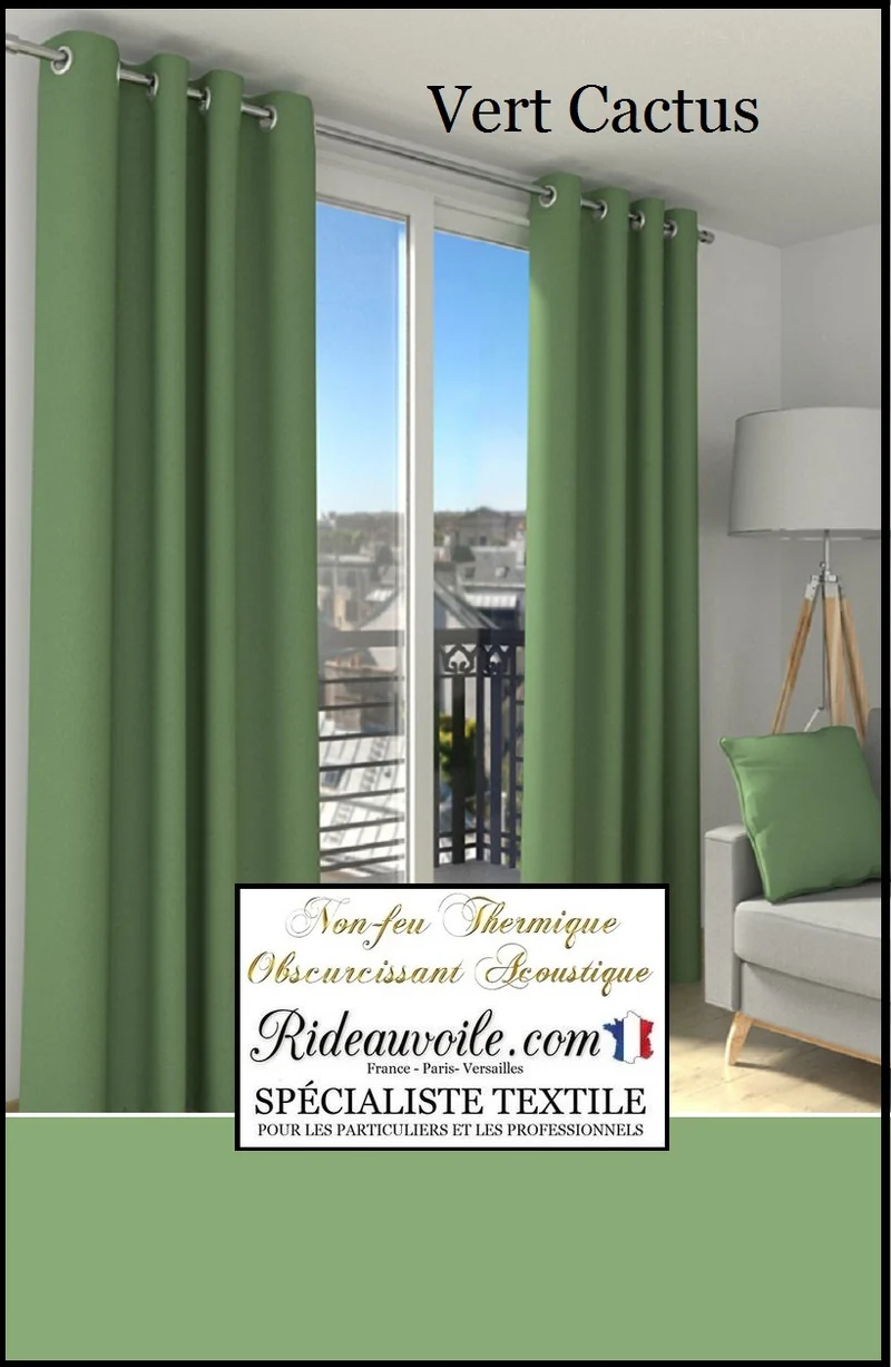 Tissu vert amande isolant thermique phonique acoustique M1 SATIN MAT mètre 290cm