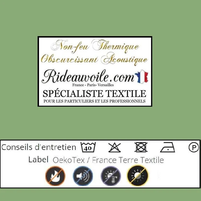 Tissu vert amande isolant thermique phonique acoustique M1 SATIN MAT mètre 290cm