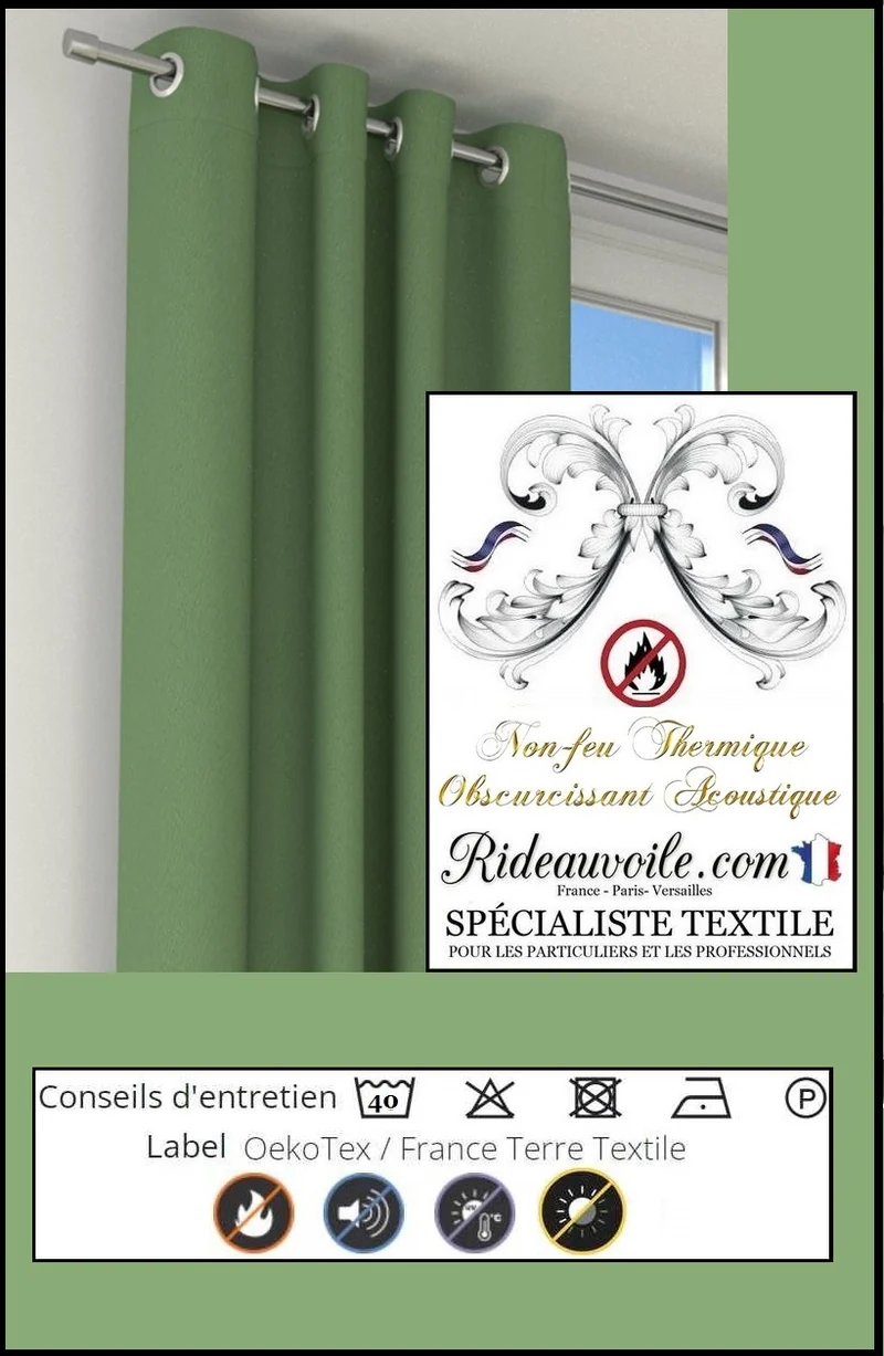 Obscurcissant ignifugé vert amande tissu isolant thermique acoustique 150cm