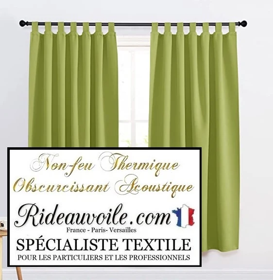Tissu ameublement SATINMAT occultant vert tilleul isolant thermique acoustique M1