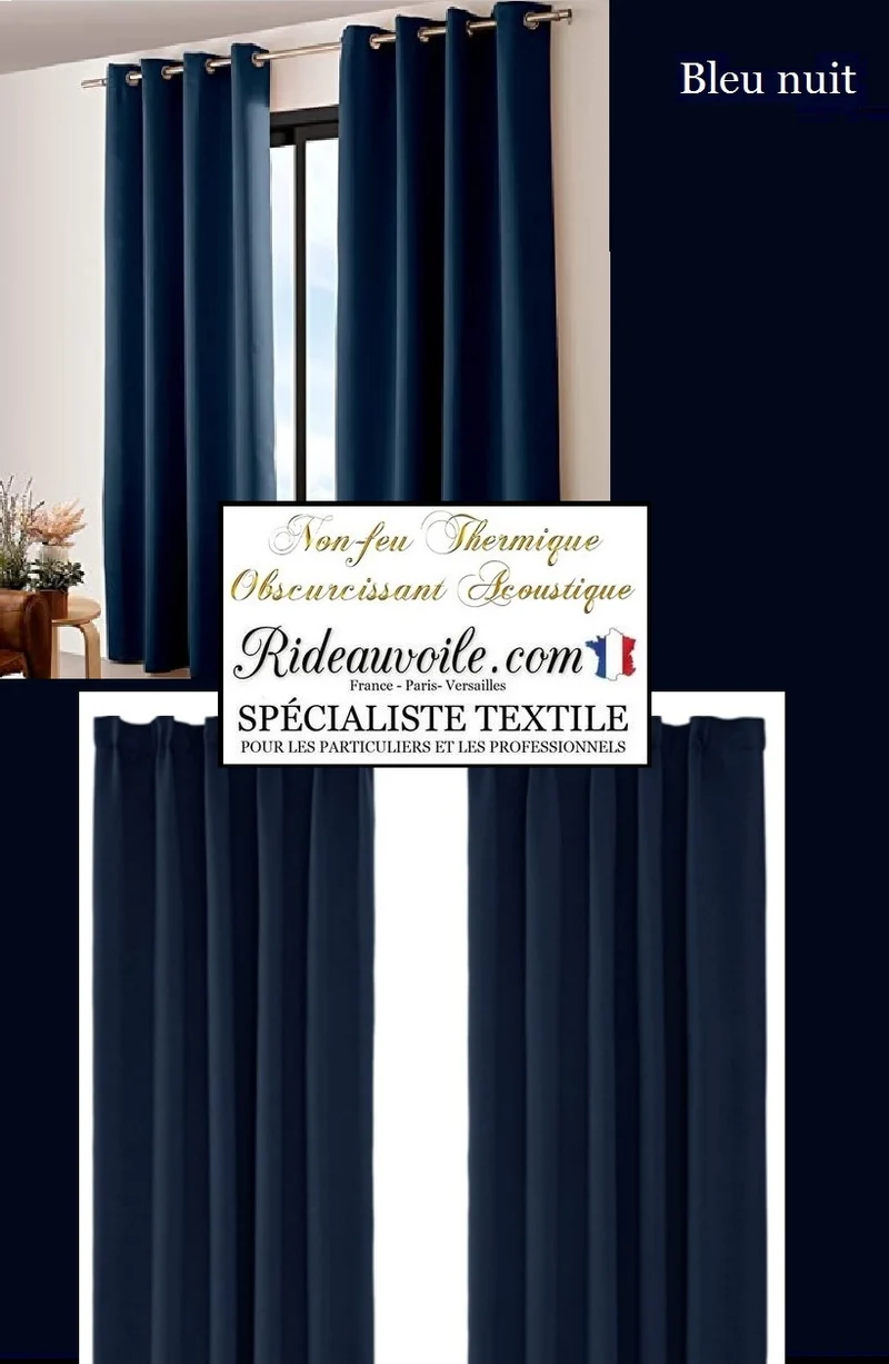 Tissu obscurcissant bleu SATIN isolant thermique phonique acoustique M1 mètre 290cm