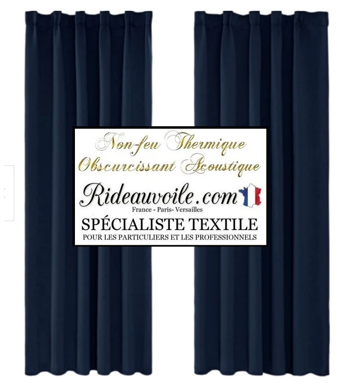 Tissu obscurcissant bleu SATIN isolant thermique phonique acoustique M1 mètre 290cm