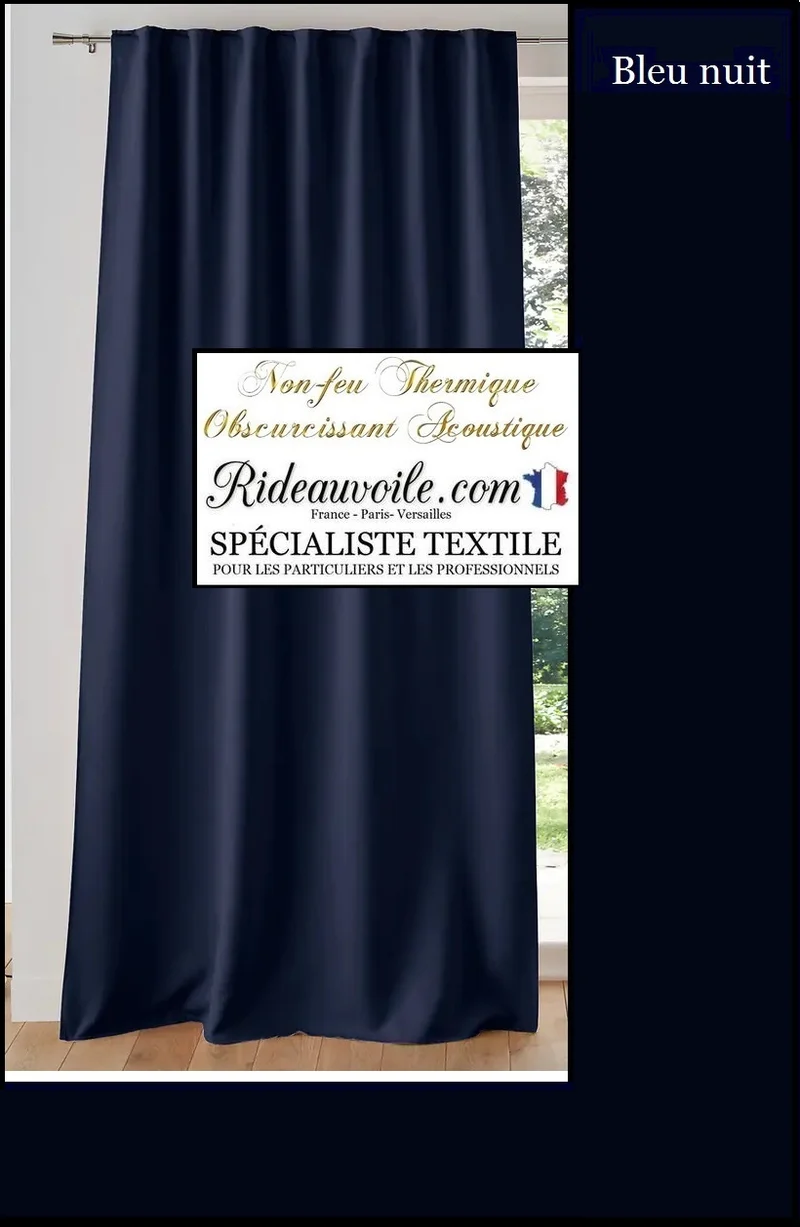 Tissu occultant rideau bleu marine nuit isolant thermique phonique acoustique 150cm