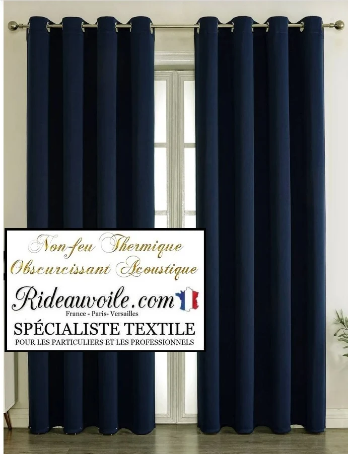 Tissu occultant rideau bleu marine nuit isolant thermique phonique acoustique 150cm