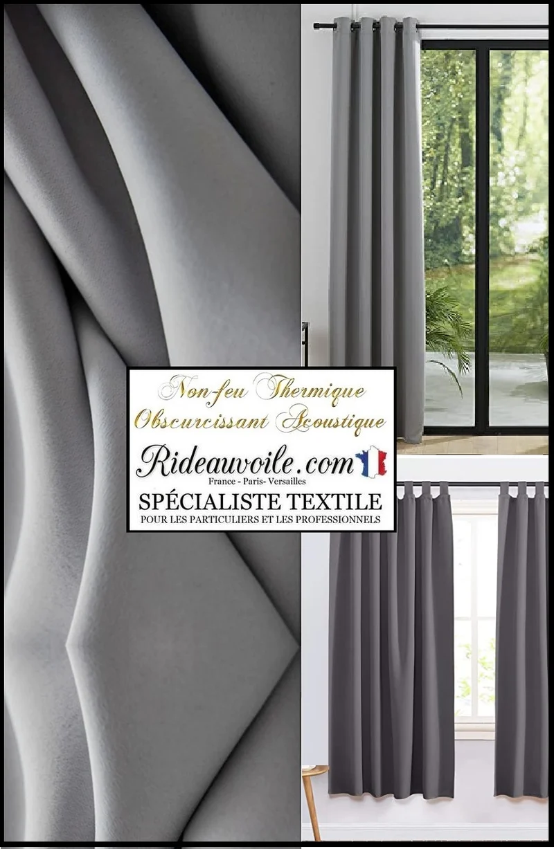 Tissu occultant rideau gris isolant thermique phonique acoustique 150cm