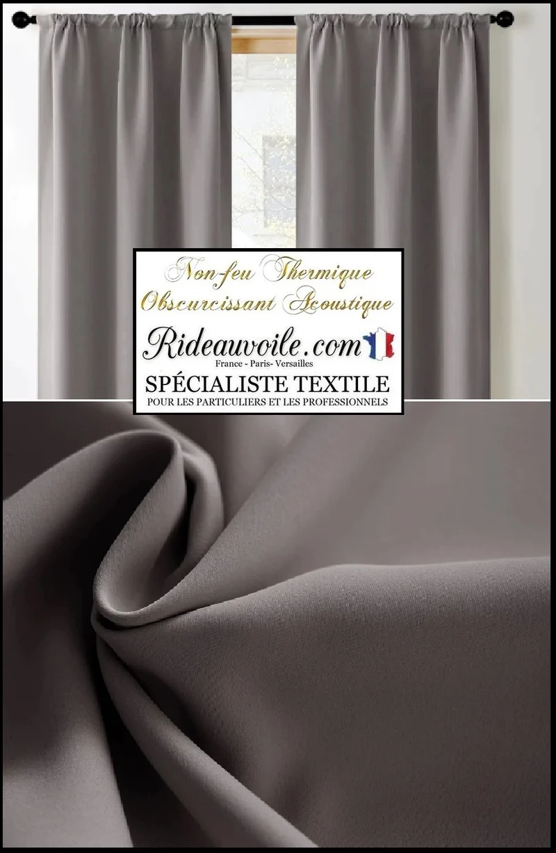 Tissu ameublement occultant gris isolant thermique phonique MA SATINÉ mètre 290cm