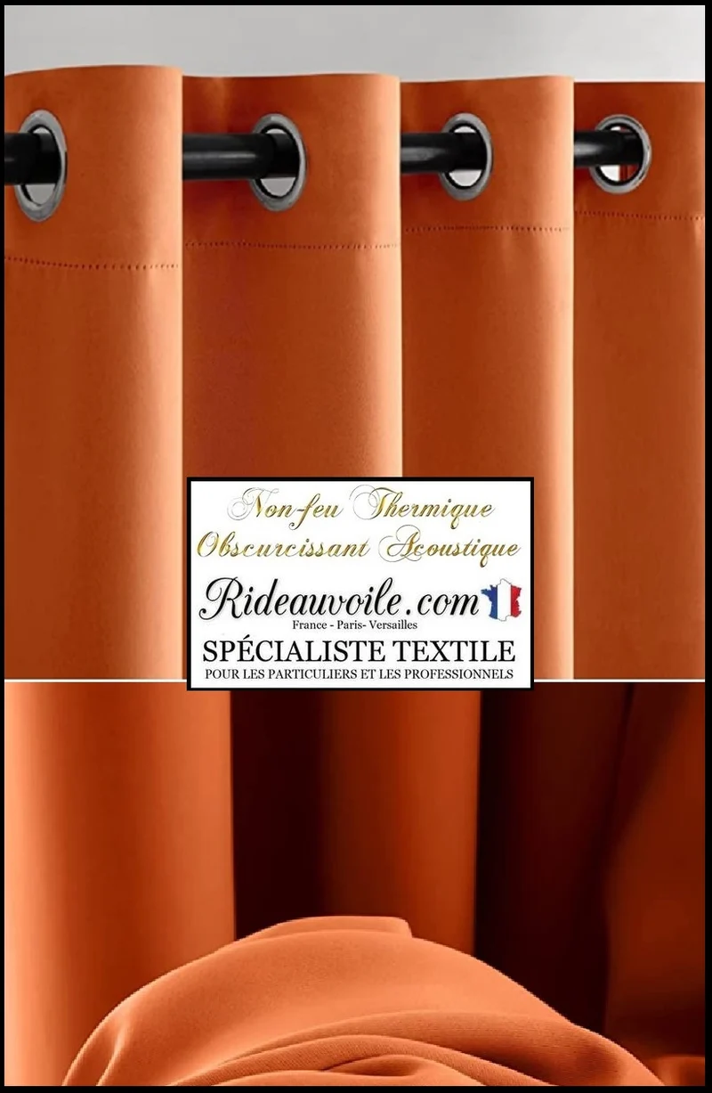 Tissu ameublement SATIN MAT orange occultant isolant thermique phonique mètre 290cm