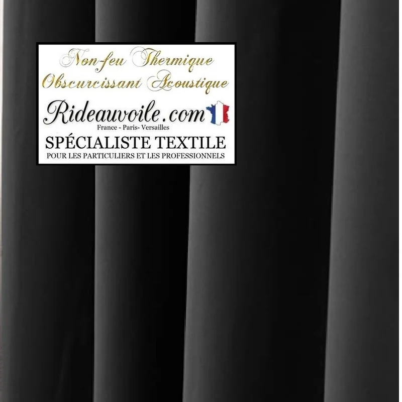 Rideau tissu noir occultant isolant thermique phonique acoustique mètre 150cm