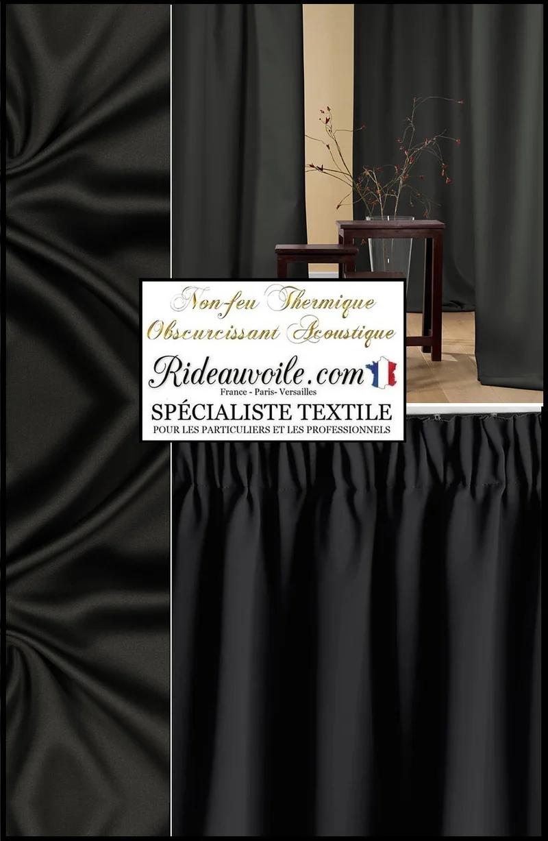 Tissu SATIN MAT noir occultant isolant thermique phonique acoustique mètre 290cm