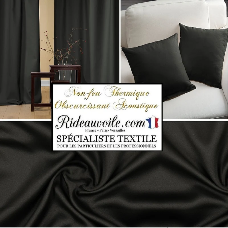 Tissu SATIN MAT noir occultant isolant thermique phonique acoustique mètre 290cm