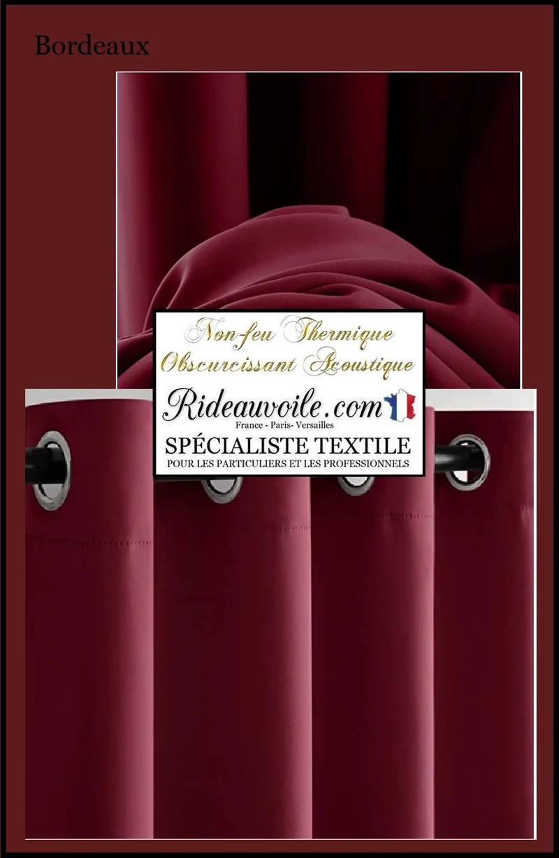 Tissu bordeaux occultant isolant thermique phonique acoustique mètre 150cm