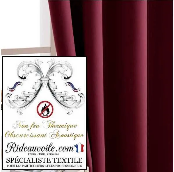 Tissu bordeaux occultant isolant thermique phonique acoustique mètre 150cm
