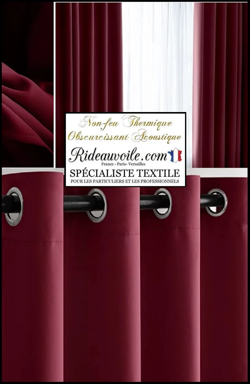Tissu bordeaux occultant isolant thermique phonique acoustique mètre 290cm