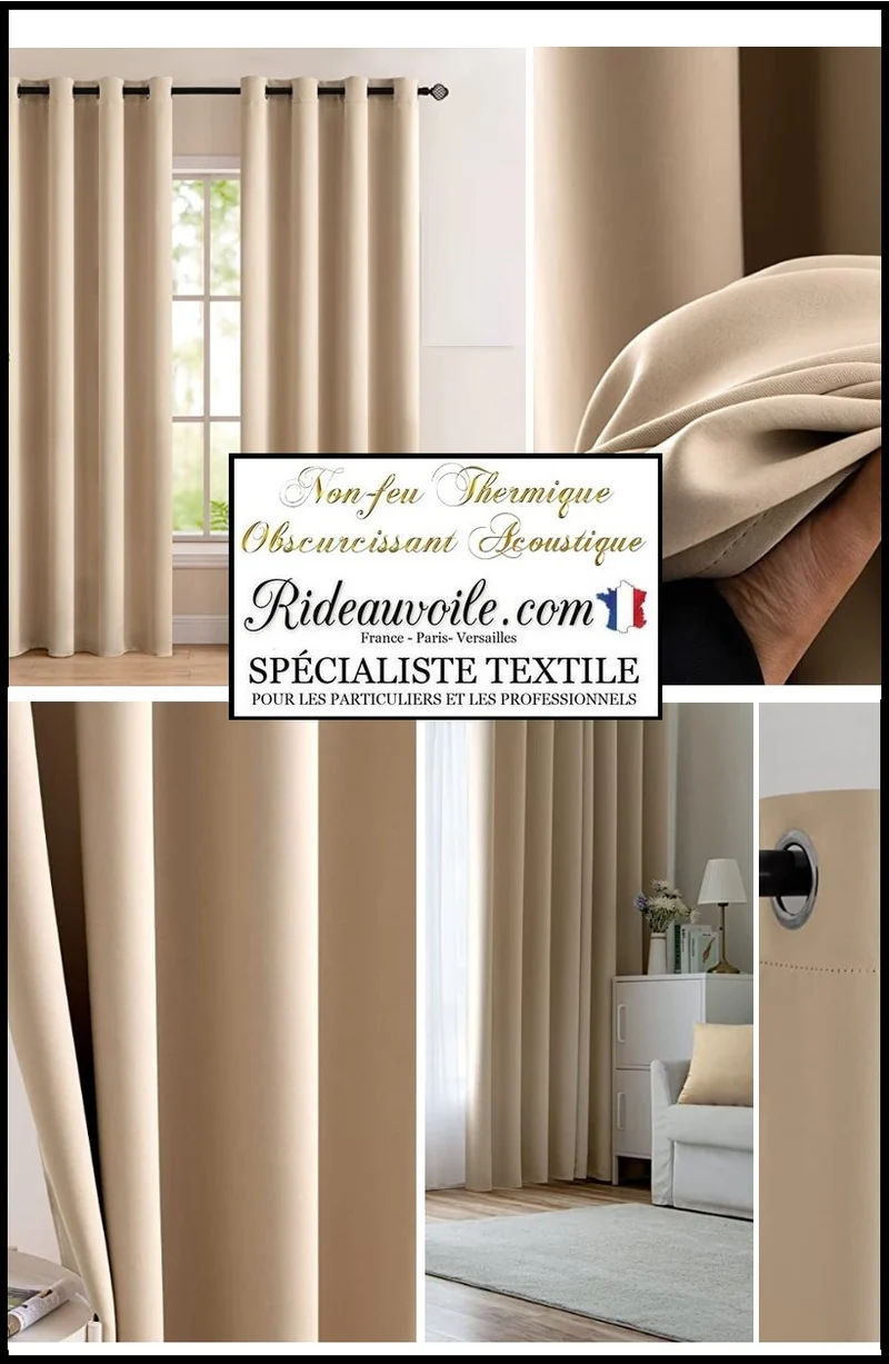 Tissu d'ameublement SATIN MAT beige occultant isolant phonique acoustique mètre 290cm