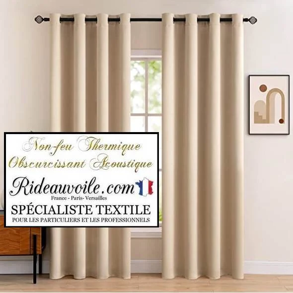 Tissu d'ameublement SATIN MAT beige occultant isolant phonique acoustique mètre 290cm