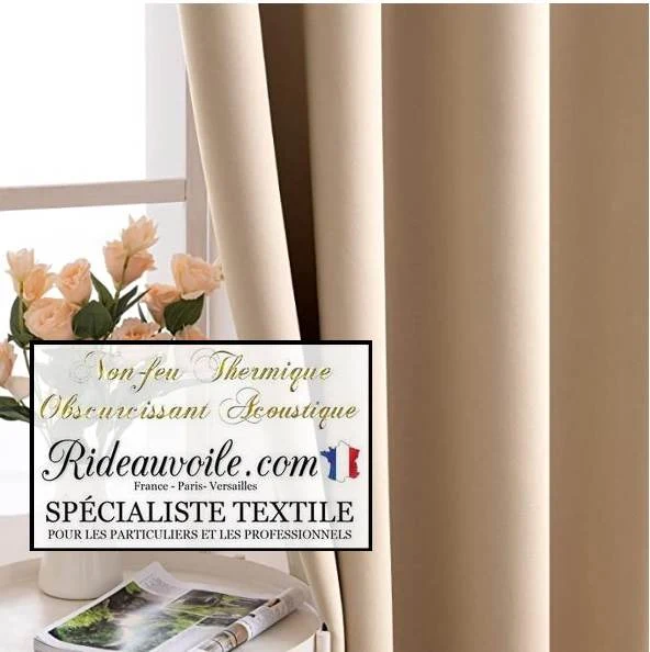 Tissu d'ameublement SATIN MAT beige occultant isolant phonique acoustique mètre 290cm