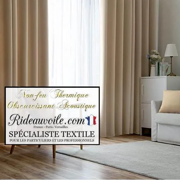 Tissu d'ameublement SATIN MAT beige occultant isolant phonique acoustique mètre 290cm