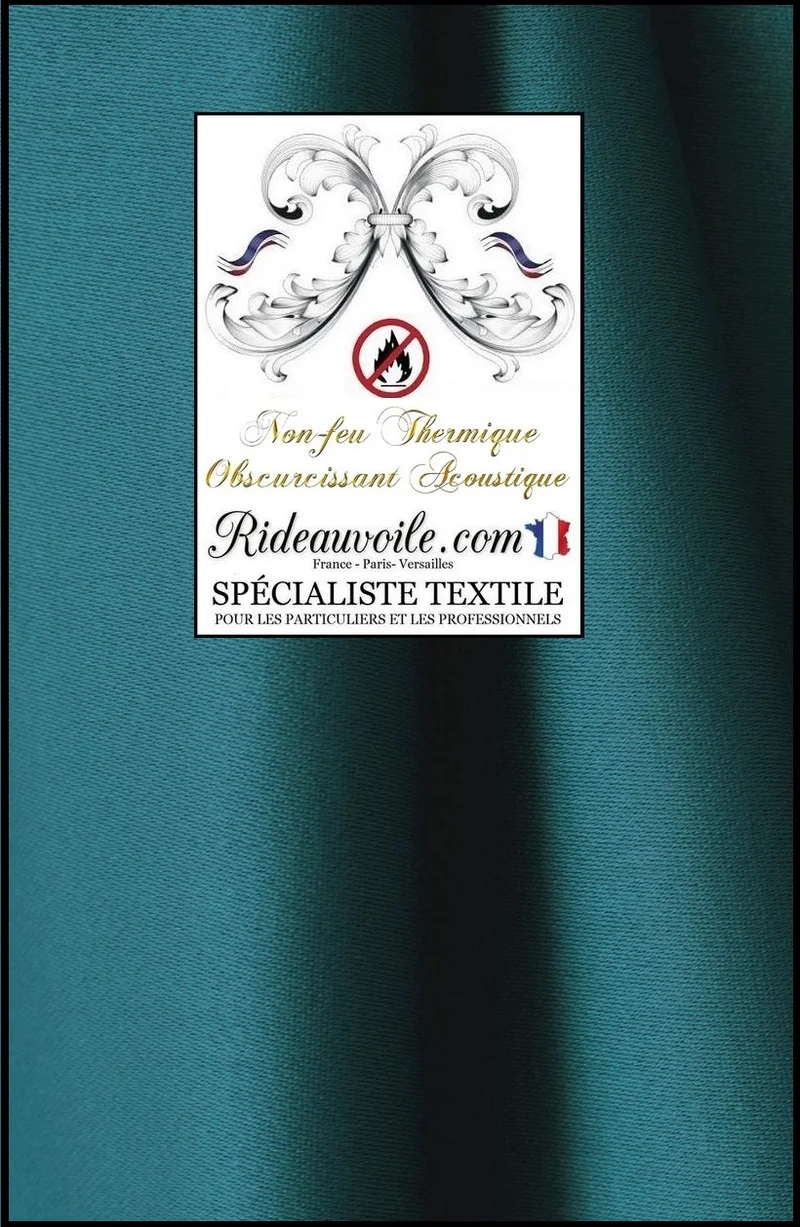 Tissu bleu ameublement M1 isolant acoustique thermique phonique mètre rideau