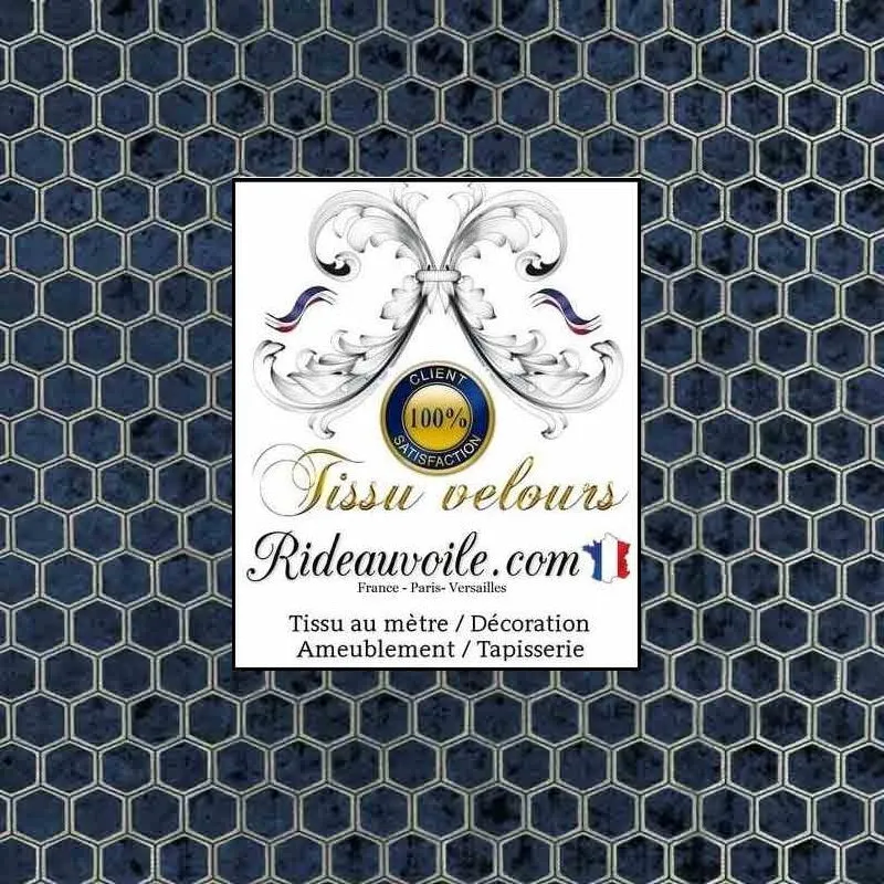 Ameublement velours Bleu nuit motif brodé tissu au mètre rideau canapé murale