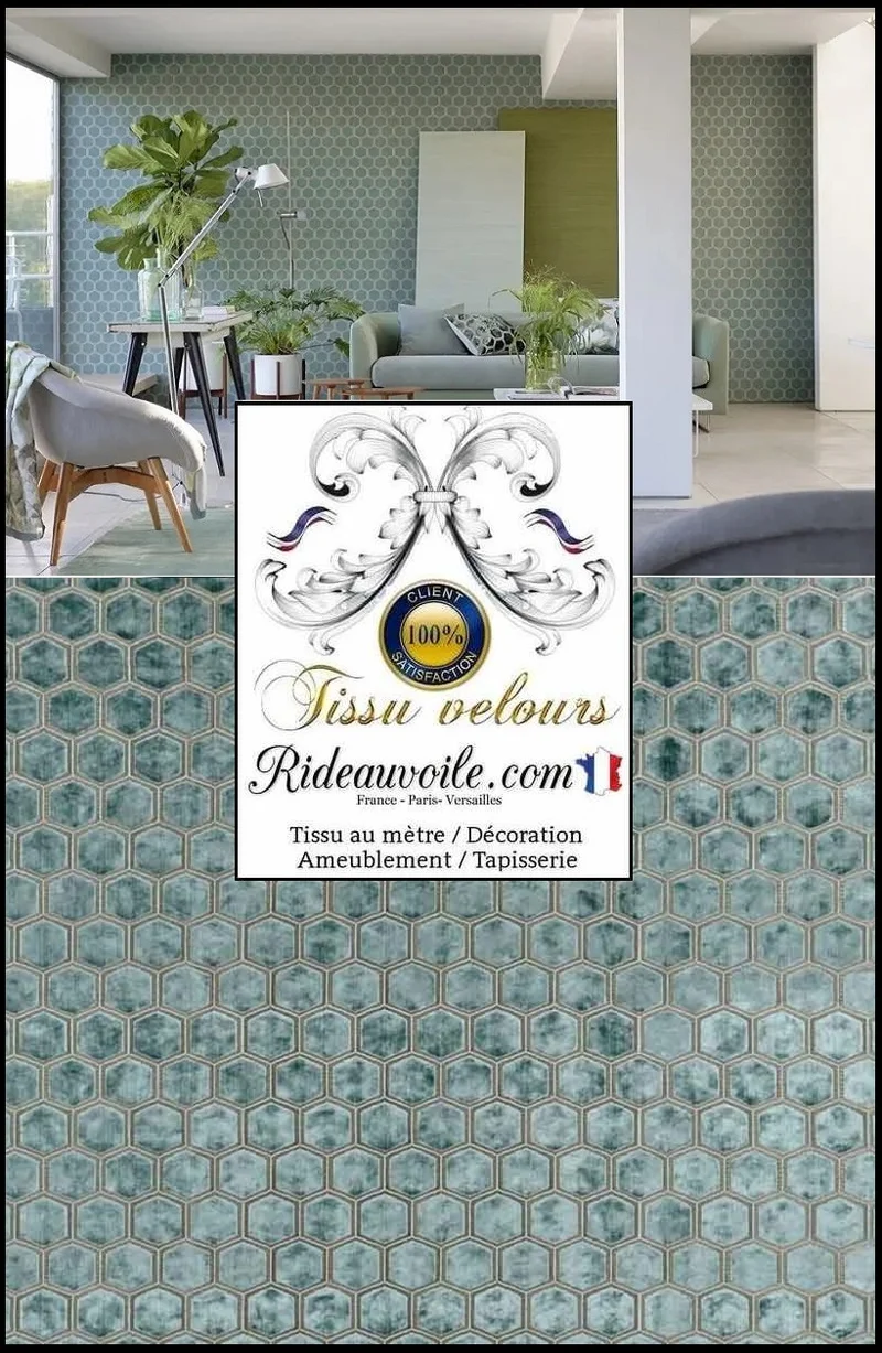 Jacquard ameublement velours vert motif brodé tissu au mètre rideau canapé murale