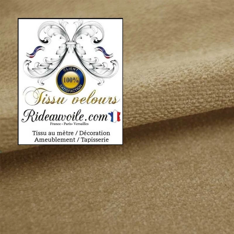 Rideau canapé plaid velours beige sable sur mesure tissus ameublement mètre