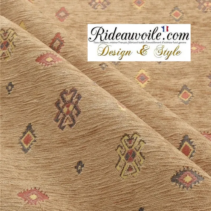 Tissu beige tapisserie kilim oriental motif Boho Boho mètre rideau canapé