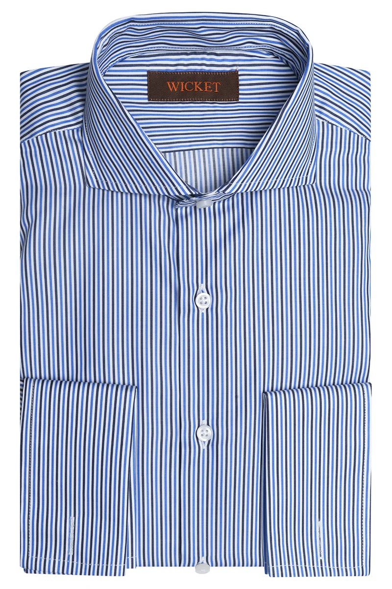La Twill de Coton à Rayures Blanche, Bleu & Noir